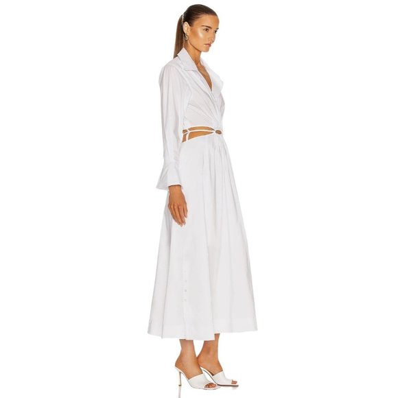 JONATHAN SIMKHAI Alex Pleated Cut Out Dress in White Medium New Nwt Shirtdress - Picture 11 of 15